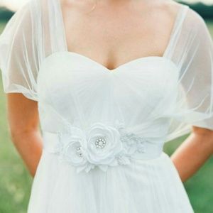 Bridal Flower Sash. Bridal Gown Sash. White Sash.